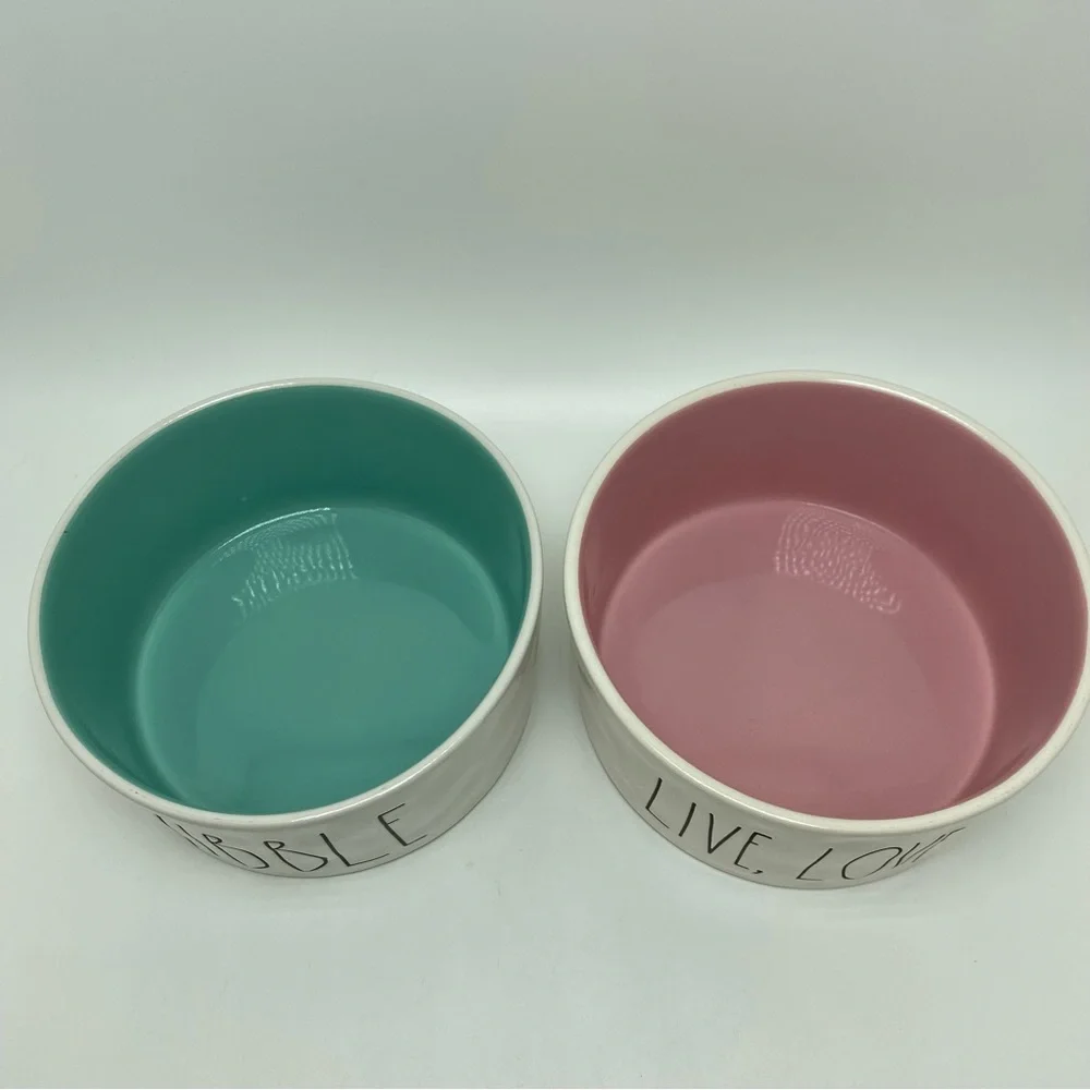 Lot of 2 Rae Dunn Artisan Collection by Magenta Dog/Pet Food & Water Dish Bowls